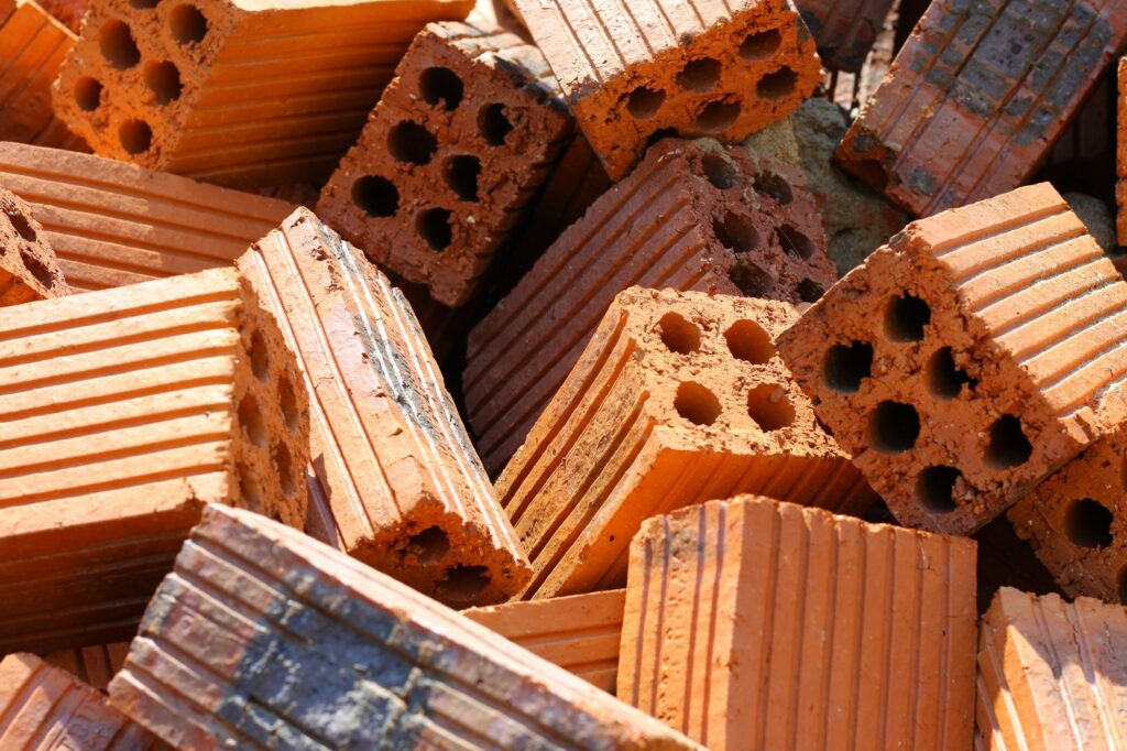 Pile of terracotta building bricks
