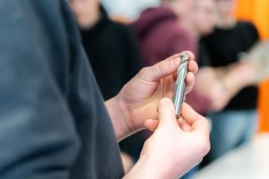 Carbide end mill held in the hand